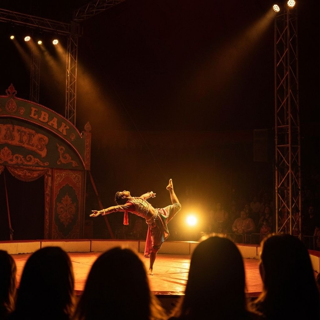 Apresentação mágica no palco principal do Mirage Circus